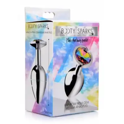Booty Sparks - Rainbow Gem M. Metalowy korek z okrągłym tęczowym kryształkiem