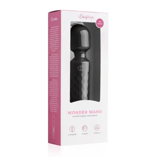 Easy Toys - Wonder Wand Black Masażer 18 wzorów wibracji, ładowny na USB