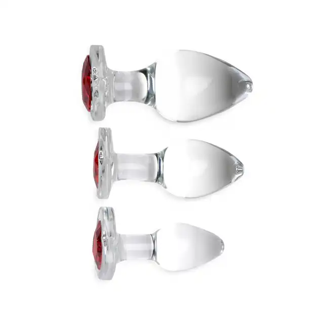 Booty Sparks - Red Heart Gem Glass Set Zestaw 3 szklanych wtyczek analnych z czerwonym sercem