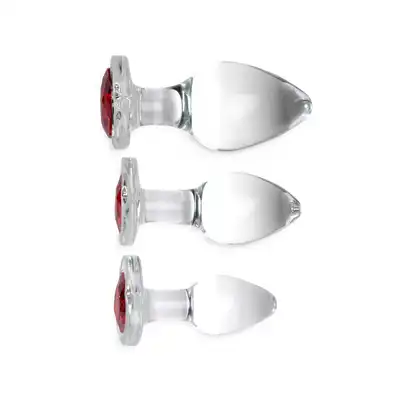 Booty Sparks - Red Heart Gem Glass Set Zestaw 3 szklanych wtyczek analnych z czerwonym sercem