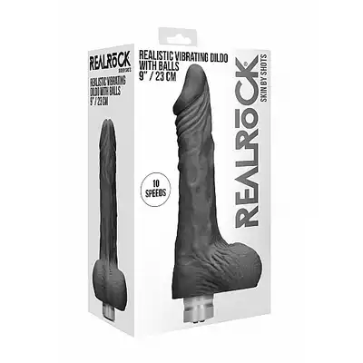 9" / 23 cm Realistic Vibrating Dildo With Balls - Black