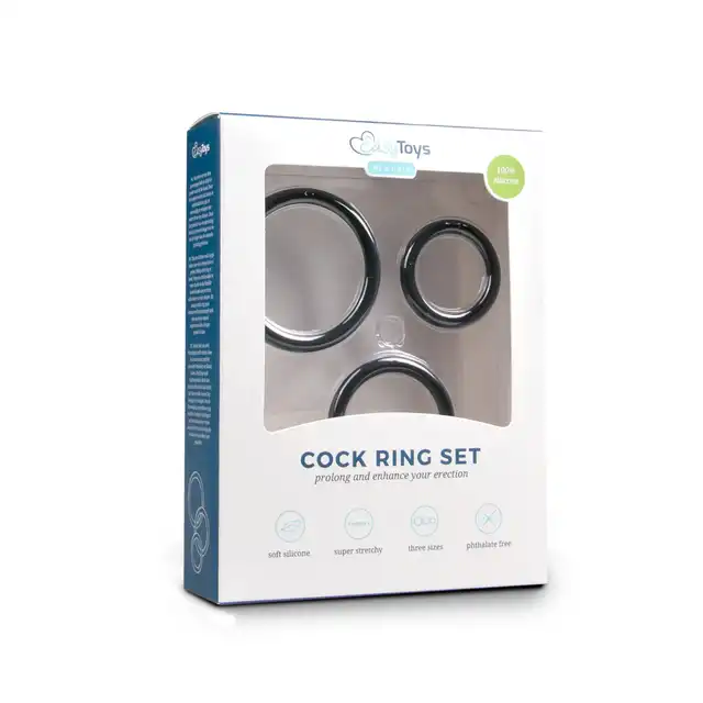Easy ToysThree Size Cockring Set - Black Trzy pierścienie erekcyjne