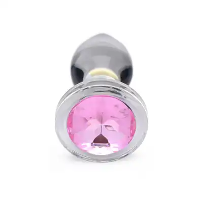 Booty Sparks - Pink Gem Glass M. Szklany korek analny z eleganckim różowym kryształkiem