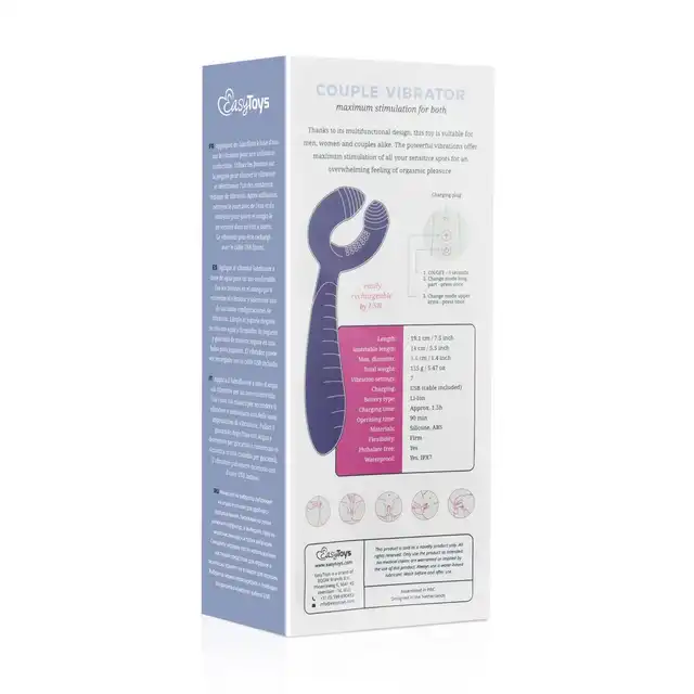 Easy Toys - Couple Vibrator Purple Wodoodporny multifunkcyjny stymulator dla par. Ładowany na USB.