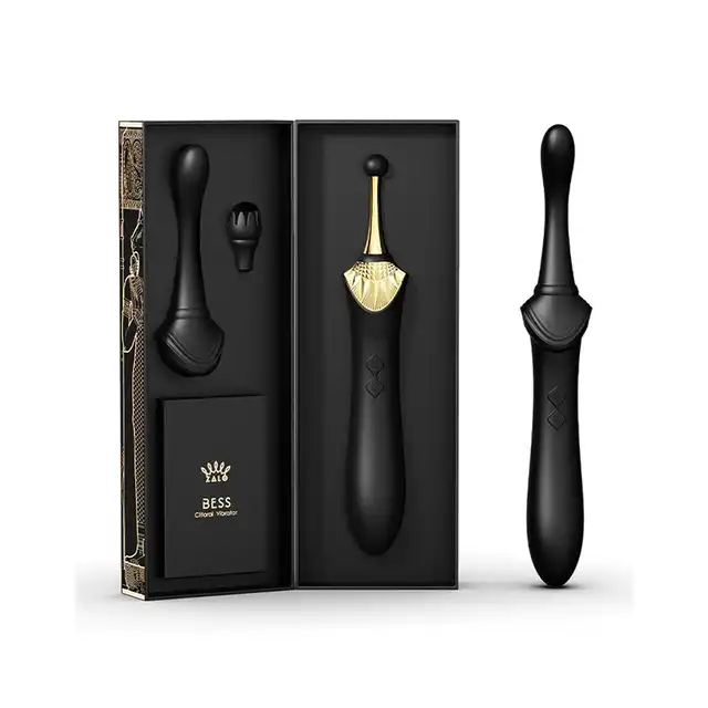 Zalo - Clitoral Bess Black USB. Luksusowy stymulator łechtaczki i punktu G, 3 nakładki. Mega design. 