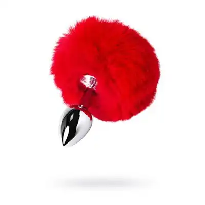 Toyfa - Metal Plug Rabbit Tail Red. Metalowy plug analny z czerwonym ogonkiem króliczka 