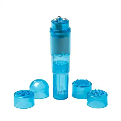 Easytoys Pocket Rocket - Blue Uniwersalny stymulator z 4 nakładkami. kolor niebieski