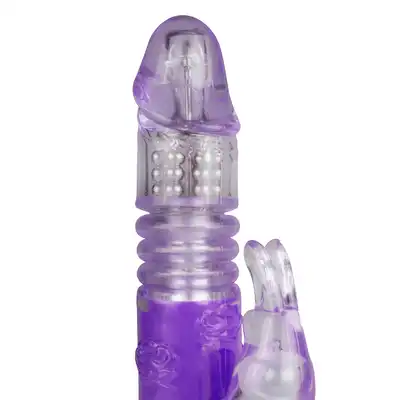 Easy Toys - Thrusting Rabit Purple Fioletowy wibrator króliczek z ruchem posuwistym i ruchomymi kuleczkami