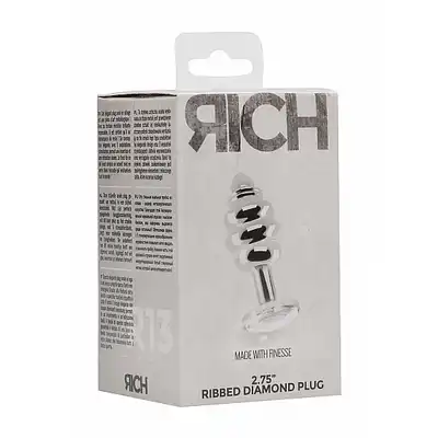 Ribbed Diamond Plug - 2.75 Inch - Silver