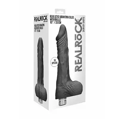 10" / 25 cm Realistic Vibrating Dildo With Balls - Black