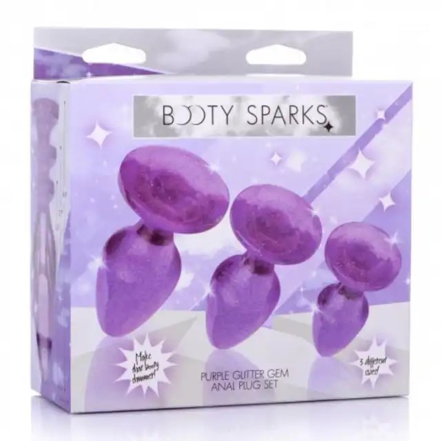 Booty Sparks - Purple Glitter Gem Set. Zestaw treningowy akrylowych, fioletowych korków analnych