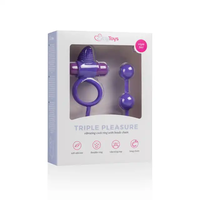 Easy Toys - Triple Pleasure Cock Ring ze stymulatorem łechtaczki i koralikami analnymi