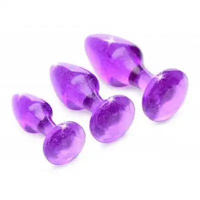 Booty Sparks - Purple Glitter Gem Set. Zestaw treningowy akrylowych, fioletowych korków analnych