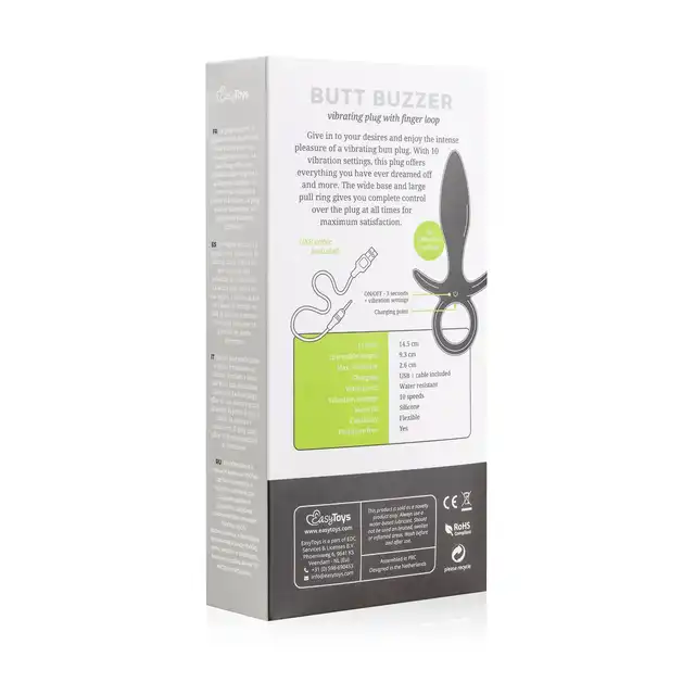 Easy Toys - Butt Buzzer Black Plug Idealny koreczek analny dla początkujących, który można używać pod prysznicem, 10 programów wibracji !