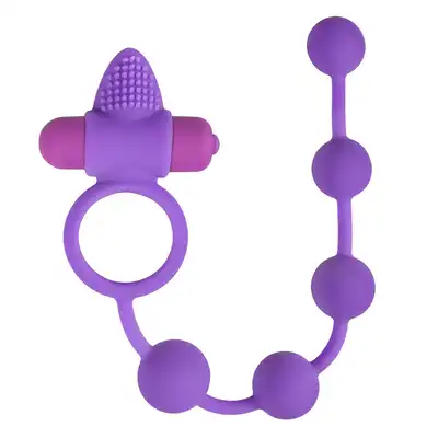 Easy Toys - Triple Pleasure Cock Ring ze stymulatorem łechtaczki i koralikami analnymi
