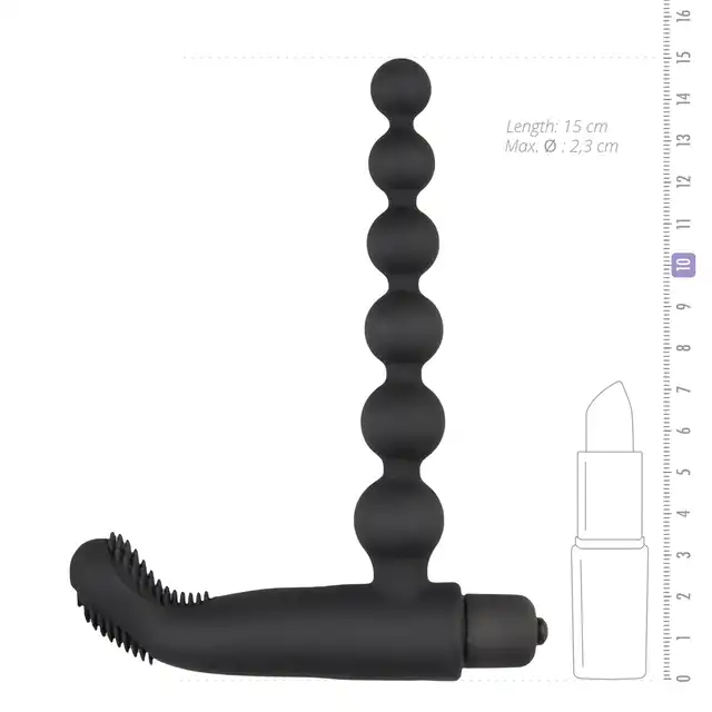 Easy Toys Beaded Buddy Vibrator - Black Wibrujący stymulator z elastycznymi koralikami analnymi i zewnętrznym stymulatorem krocza