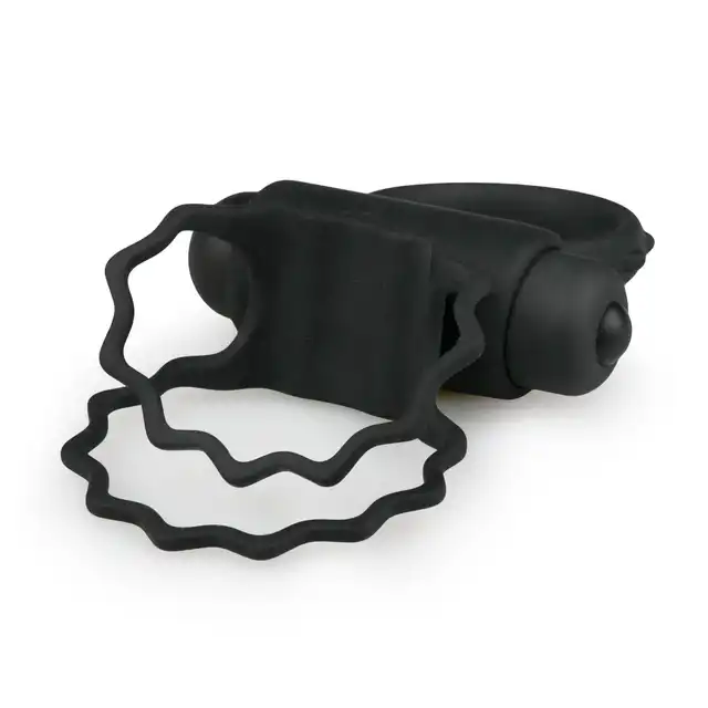 Easy Toys - Duo Cock Ring z wibracjami i stymulatorem łechtaczki. Kolor czarny