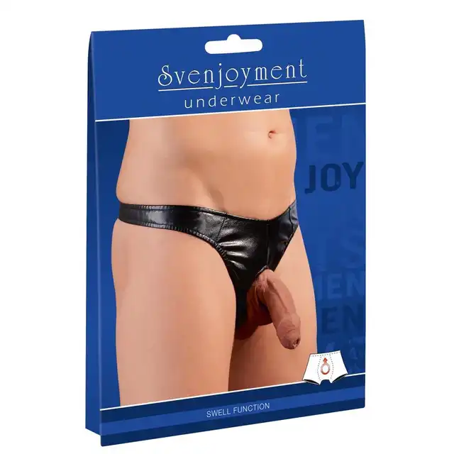 Svenjoyment - Im. Leather Mens String M -  męskie stringi z otworem na penisa, wet look