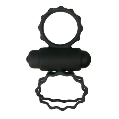 Easy Toys - Duo Cock Ring z wibracjami i stymulatorem łechtaczki. Kolor czarny