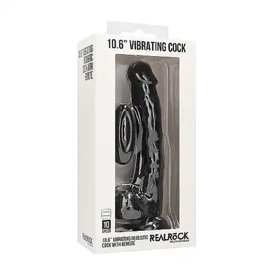 Vibrating Realistic Cock - 10" - With Scrotum - Black
