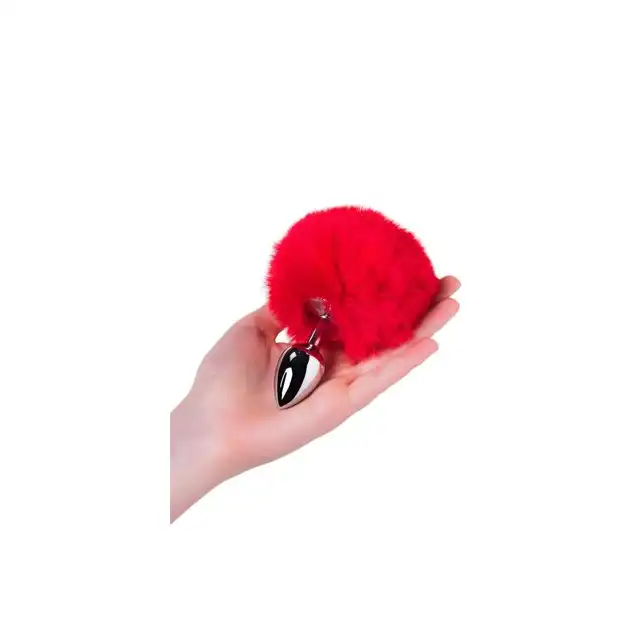Toyfa - Metal Plug Rabbit Tail Red. Metalowy plug analny z czerwonym ogonkiem króliczka 