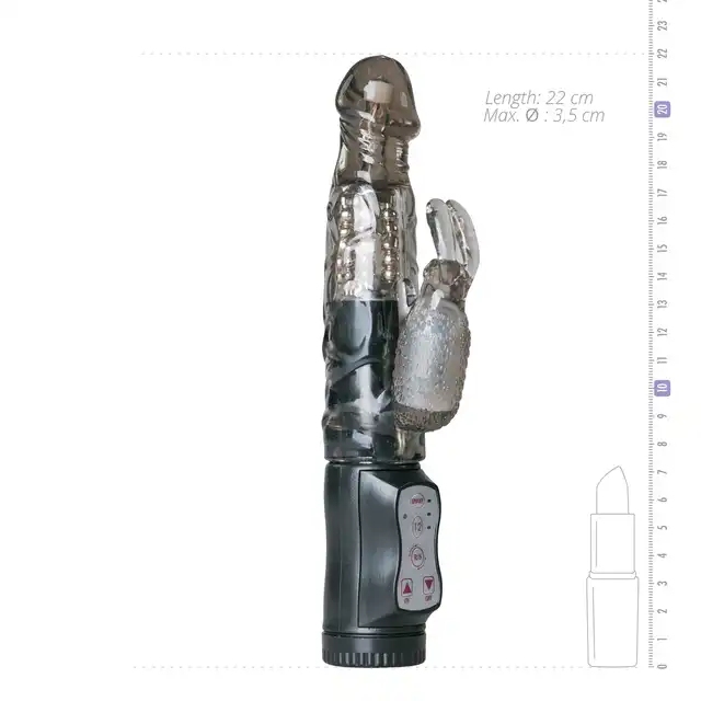 Easy Toys - Bunny Vibrator Black Wibrator z króliczkiem i ruchomymi kuleczkami