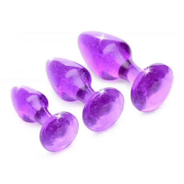 Booty Sparks - Purple Glitter Gem Set. Zestaw treningowy akrylowych, fioletowych korków analnych