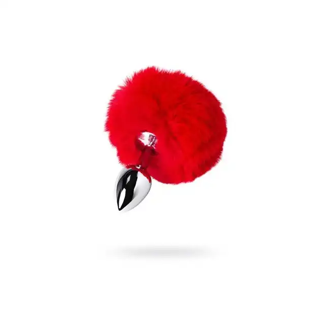 Toyfa - Metal Plug Rabbit Tail Red. Metalowy plug analny z czerwonym ogonkiem króliczka 