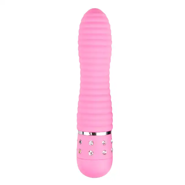 Easy Toys - Diamond Vibrator Pink Prążkowany mały wibratorek z sztucznymi diamentami