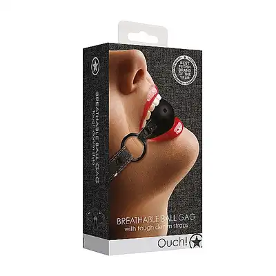 Breathable Ball Gag - With Roughend Denim Straps - Black