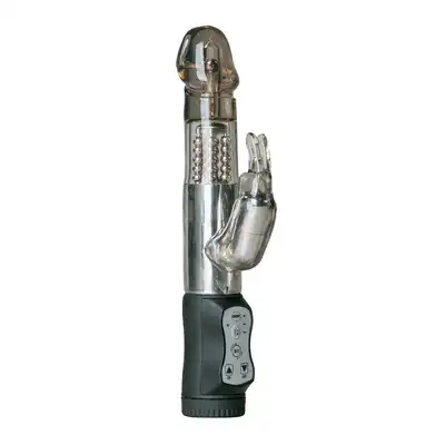 Easy Toys - Rabbit Vibrator Black Wibrator z obracającymi się kuleczkami i stymulującymi uszkami 