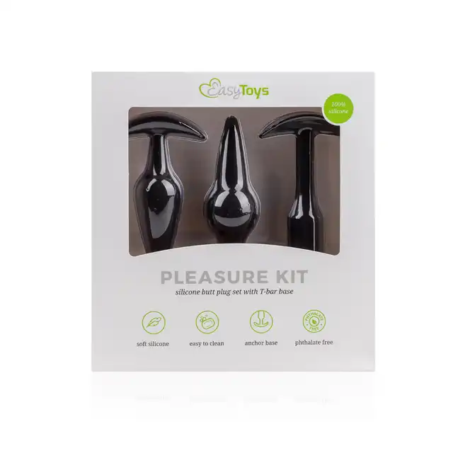 Easy Toys - Pleasure Kit Black 3x Zestaw 3 silikonowych wtyczek analnych różnej wielkości i kształtów HIT!