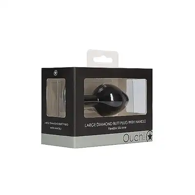 Large Diamond Butt Plug With Handle - Black