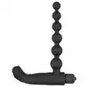 Easy Toys Beaded Buddy Vibrator - Black Wibrujący stymulator z elastycznymi koralikami analnymi i zewnętrznym stymulatorem krocza