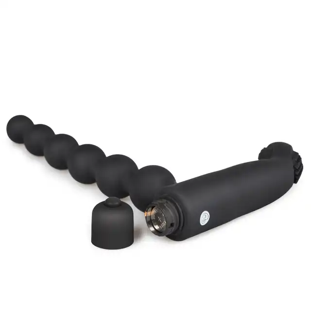 Easy Toys Beaded Buddy Vibrator - Black Wibrujący stymulator z elastycznymi koralikami analnymi i zewnętrznym stymulatorem krocza
