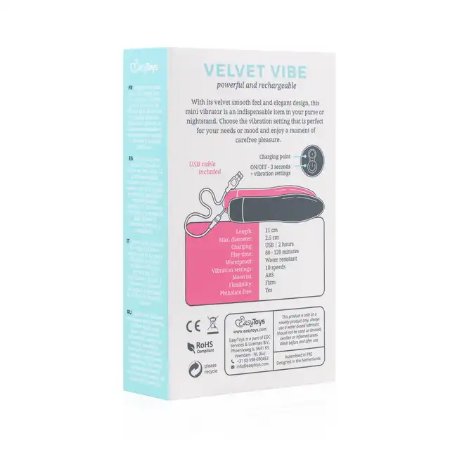 Easy Toys - Velvet Vibe Black Aksamitny mini wibrator, który możesz zabrać pod prysznic !