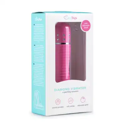 Easy Toys - Diamond Vibrator Pink Prążkowany mały wibratorek z sztucznymi diamentami