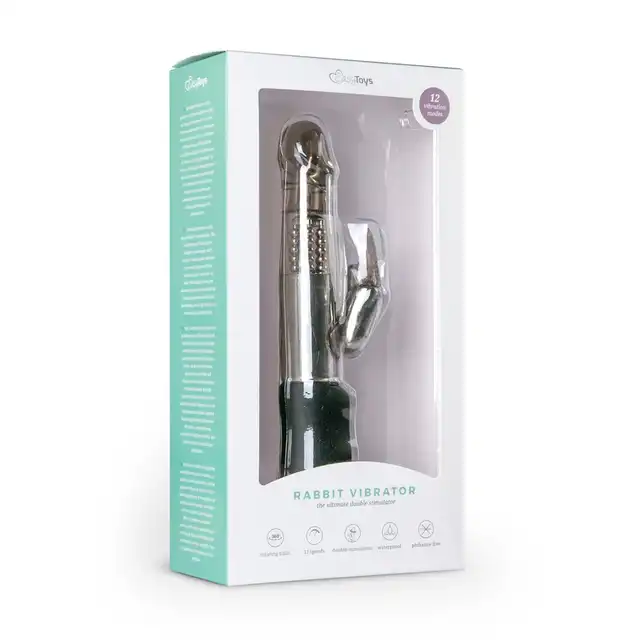 Easy Toys - Rabbit Vibrator Black Wibrator z obracającymi się kuleczkami i stymulującymi uszkami 