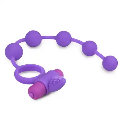 Easy Toys - Triple Pleasure Cock Ring ze stymulatorem łechtaczki i koralikami analnymi