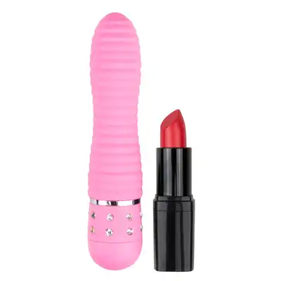 Easy Toys - Diamond Vibrator Pink Prążkowany mały wibratorek z sztucznymi diamentami