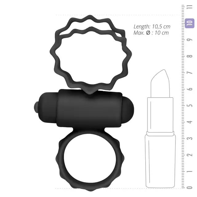 Easy Toys - Duo Cock Ring z wibracjami i stymulatorem łechtaczki. Kolor czarny