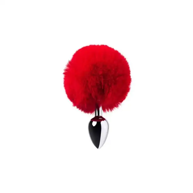 Toyfa - Metal Plug Rabbit Tail Red. Metalowy plug analny z czerwonym ogonkiem króliczka 