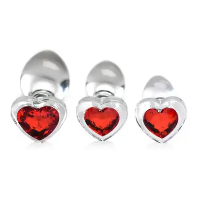 Booty Sparks - Red Heart Gem Glass Set Zestaw 3 szklanych wtyczek analnych z czerwonym sercem
