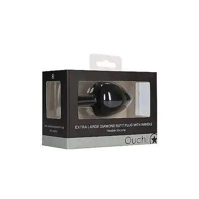 Extra Large Diamond Butt Plug With Handle - Black
