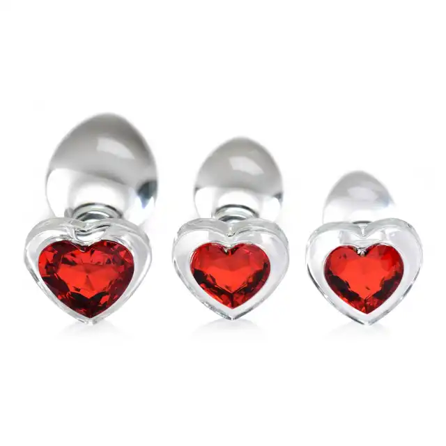 Booty Sparks - Red Heart Gem Glass Set Zestaw 3 szklanych wtyczek analnych z czerwonym sercem