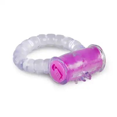 Easy Toy - Vibrating Cock Ring - Purple Prążkowany pierścień na penisa ze stymulatorem