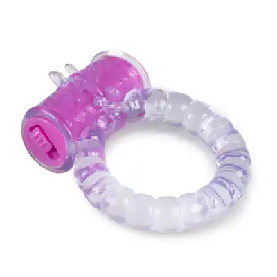Easy Toy - Vibrating Cock Ring - Purple Prążkowany pierścień na penisa ze stymulatorem