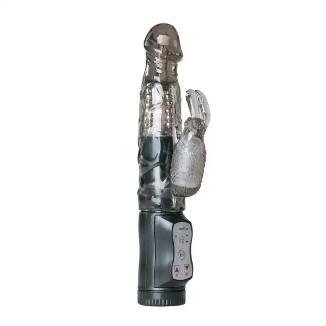 Easy Toys - Bunny Vibrator Black Wibrator z króliczkiem i ruchomymi kuleczkami