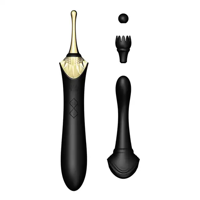 Zalo - Clitoral Bess Black USB. Luksusowy stymulator łechtaczki i punktu G, 3 nakładki. Mega design. 