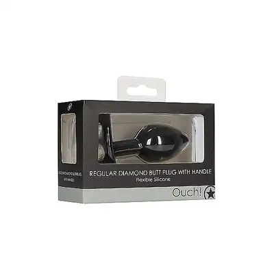 Regular Diamond Butt Plug With Handle - Black